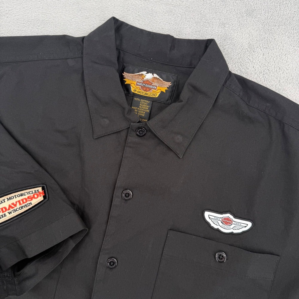 Harley-Davidson 100th Anniversary Button Up Shirt Mens Large Black Short Sleeve